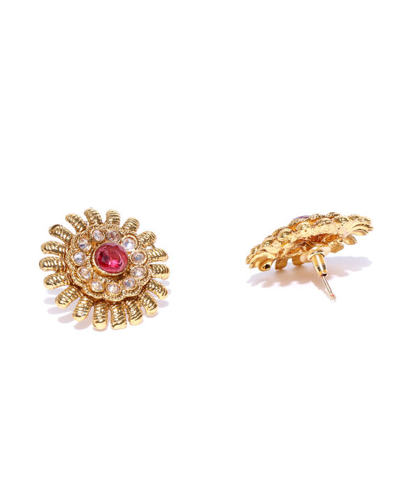 YouBella Pink Gold-Plated Textured Circular Oversized Studs